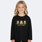 Girls Black & Gold Teddy Bear Logo Long Sleeve Top, 2, hi-res