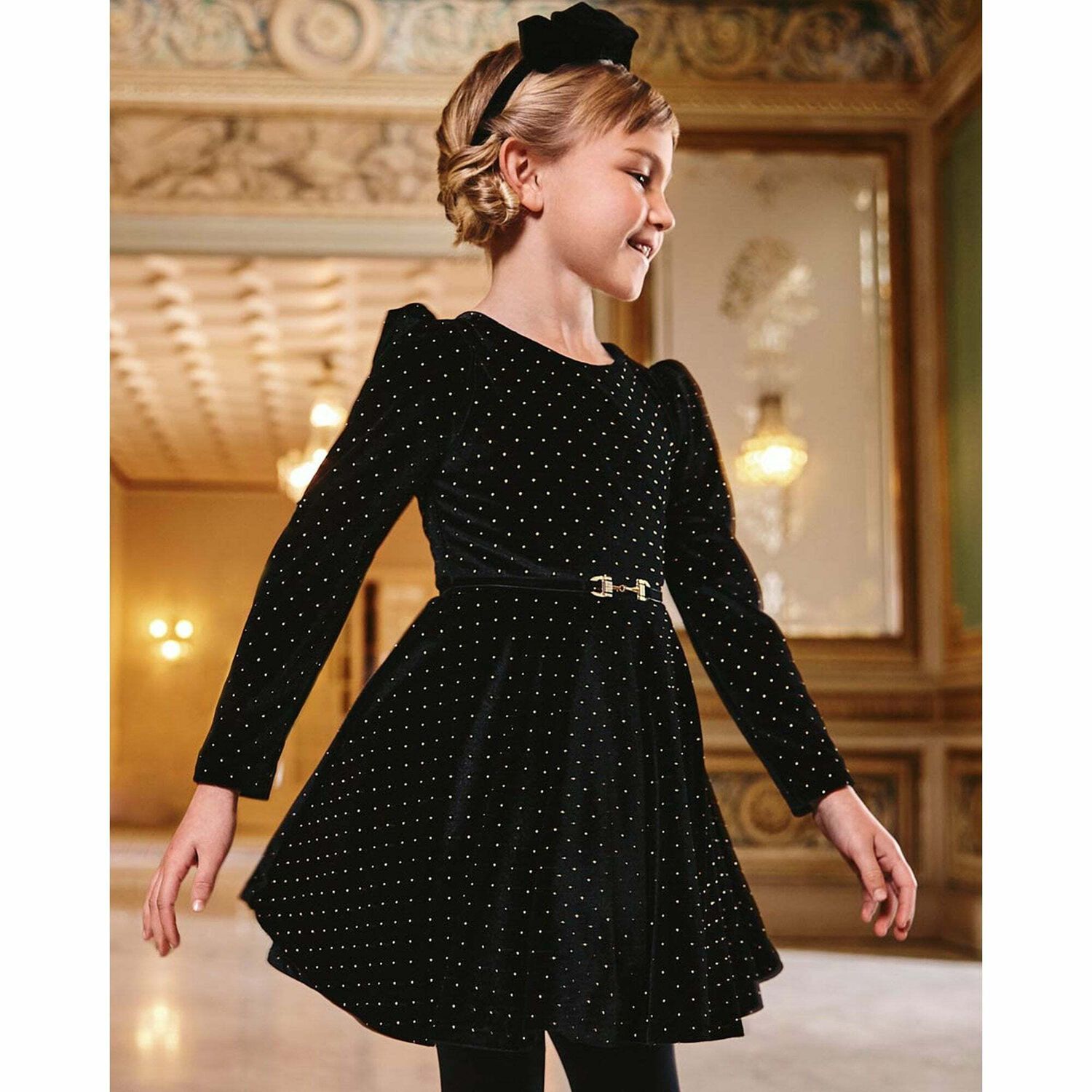Girls Black Embellished Dress, 1, hi-res image number null