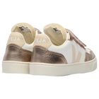 Girls White & Gold Leather Trainers , 1, hi-res