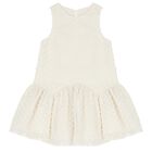 Girls White Sleeveless Tiered Dress, 1, hi-res