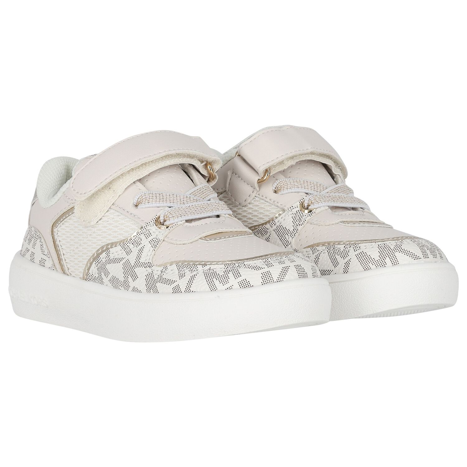 Girls Ivory & Gold Logo Trainers, 1, hi-res