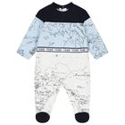 Baby Boys Blue & White Geo Map Babygrow, 1, hi-res