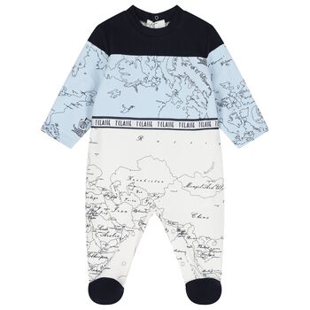 Baby Boys Blue & White Geo Map Babygrow