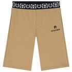 Boys Beige Logo Shorts, 2, hi-res