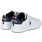 Boys White & Navy Logo Trainers, 2, hi-res