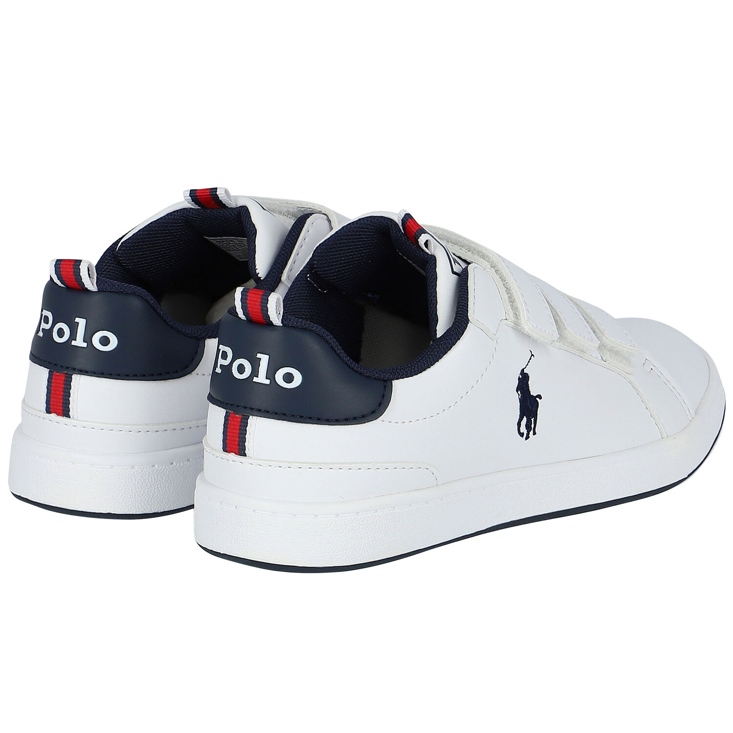 Boys White & Navy Logo Trainers, 2, hi-res