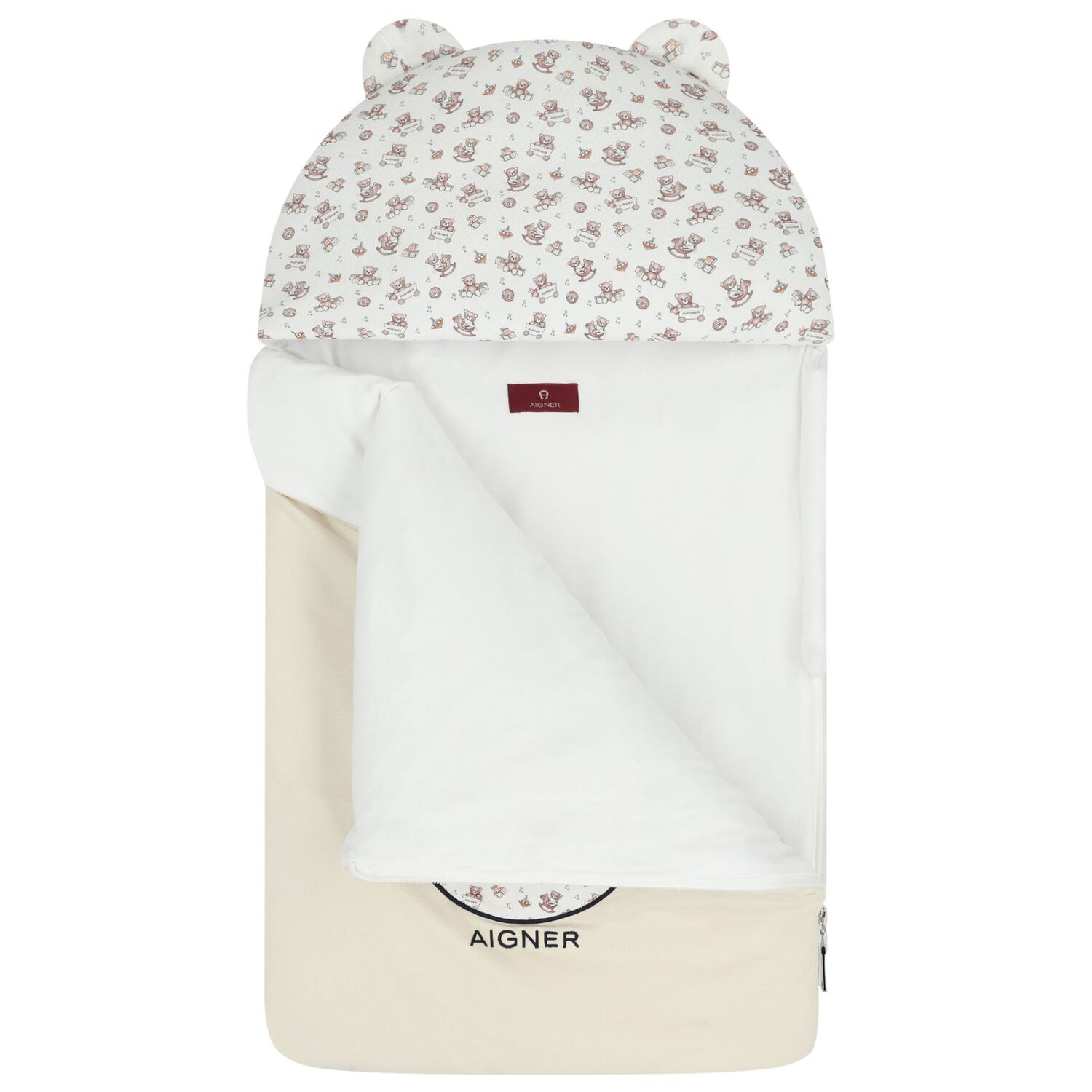 Beige & White Teddy Bear Logo Baby Nest, 1, hi-res