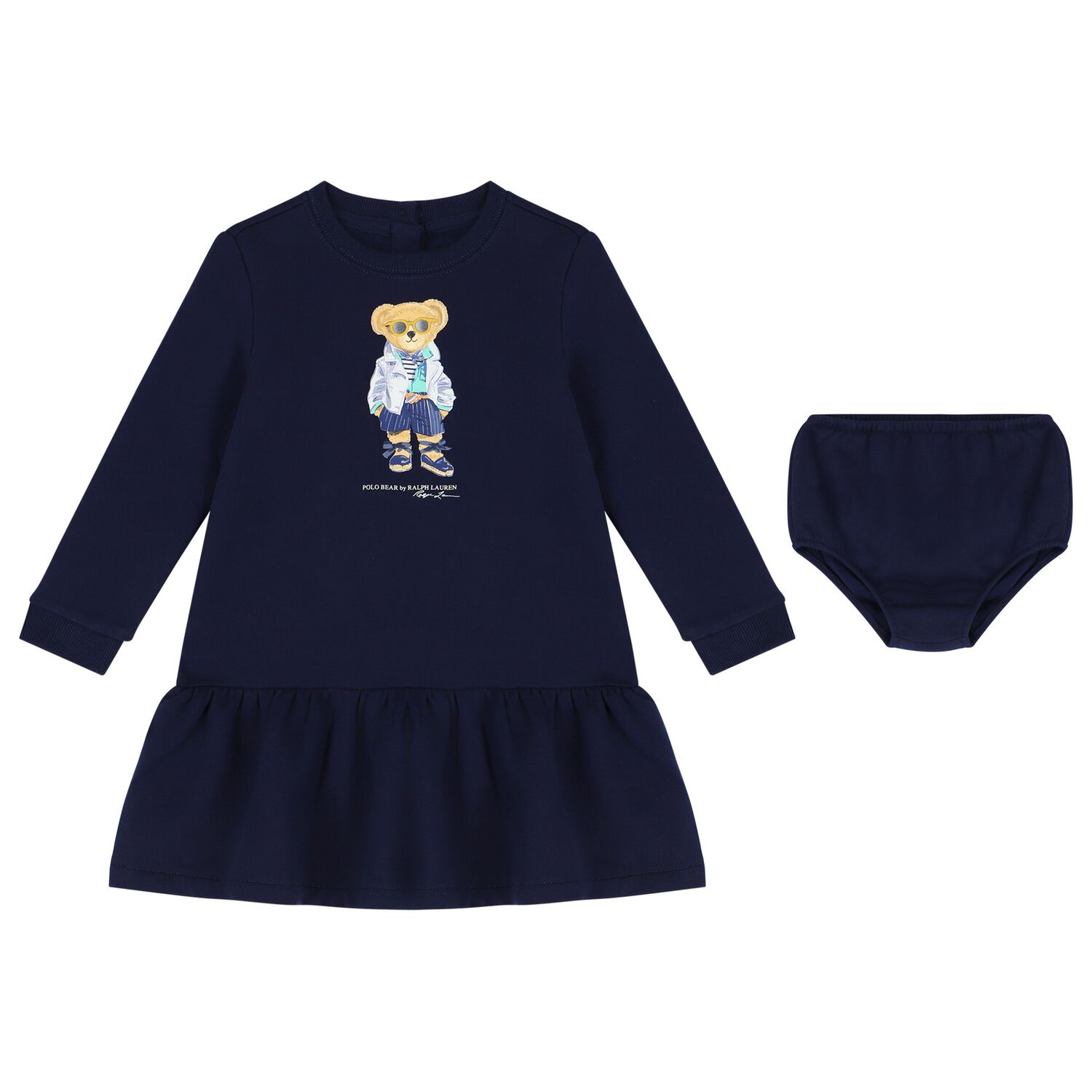 Baby Girls Navy Blue Polo Bear Dress Set, 1, hi-res