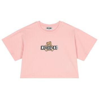 Girls Pink Teddy Bear Logo T-Shirt