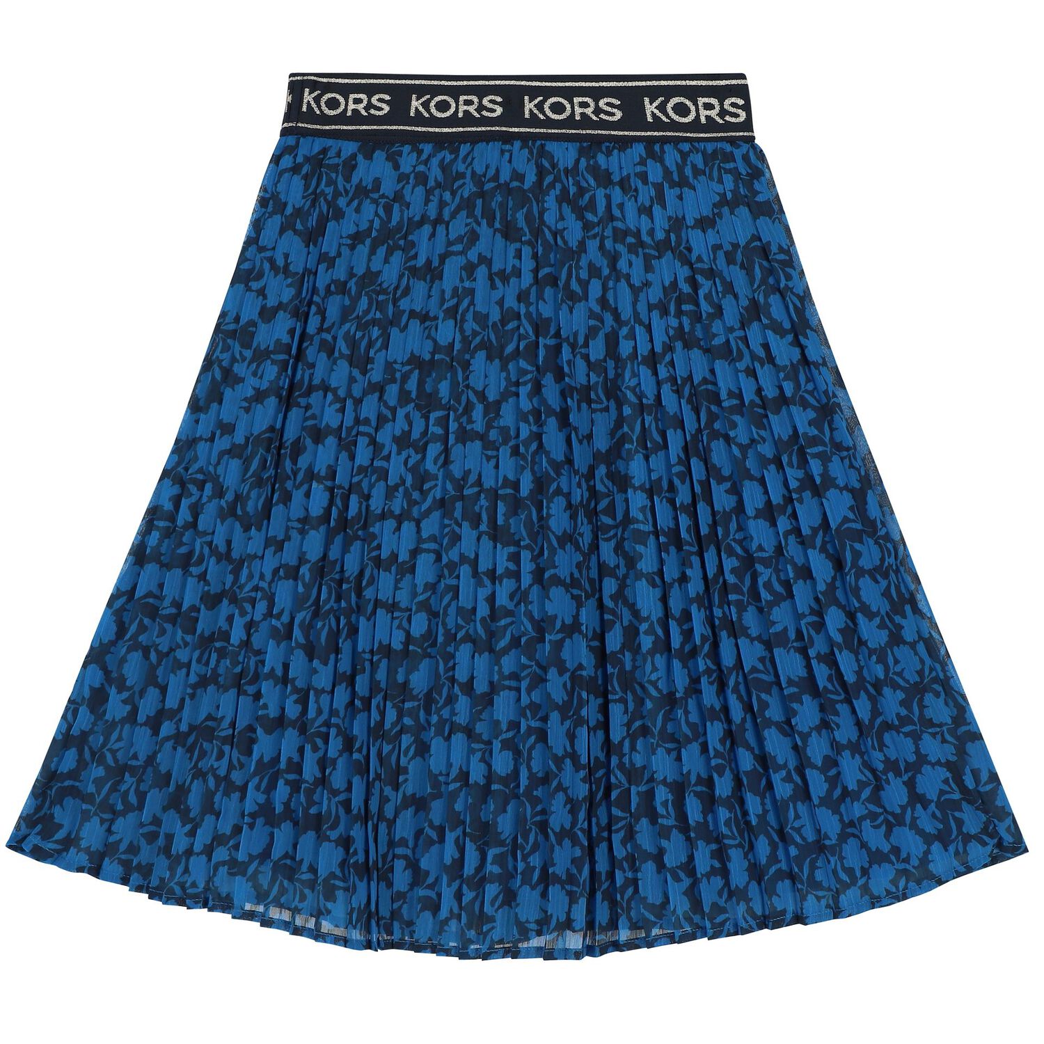 Girls Blue Logo Pleated Floral Skirt, 1, hi-res image number null