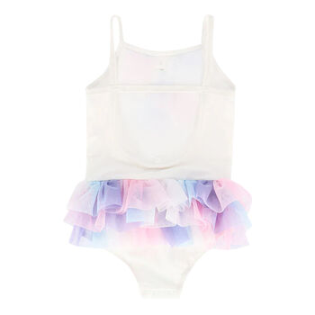 Girls White Tulle Swimsuit