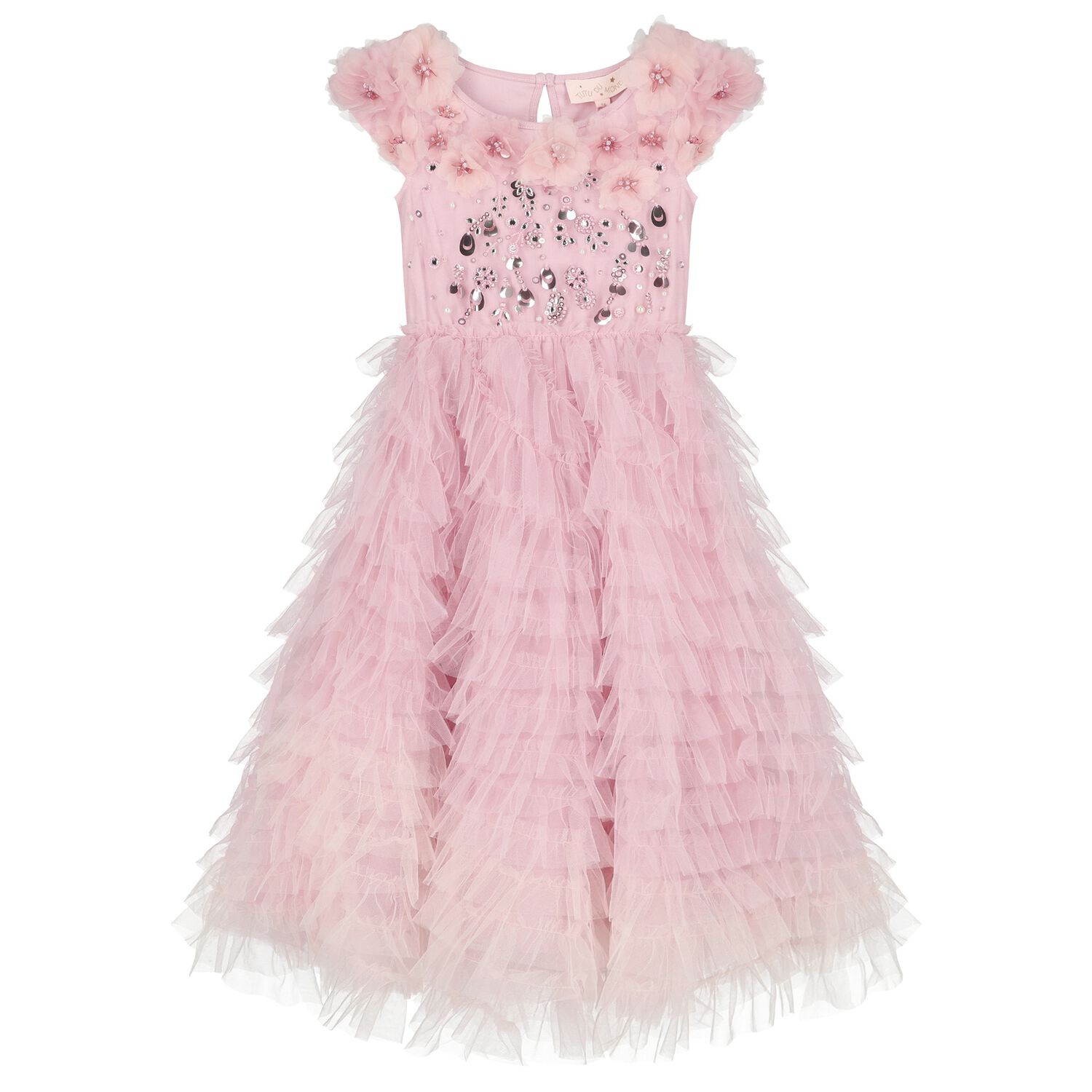 Girls Pink Sequin Embellished Tulle Dress , 1, hi-res