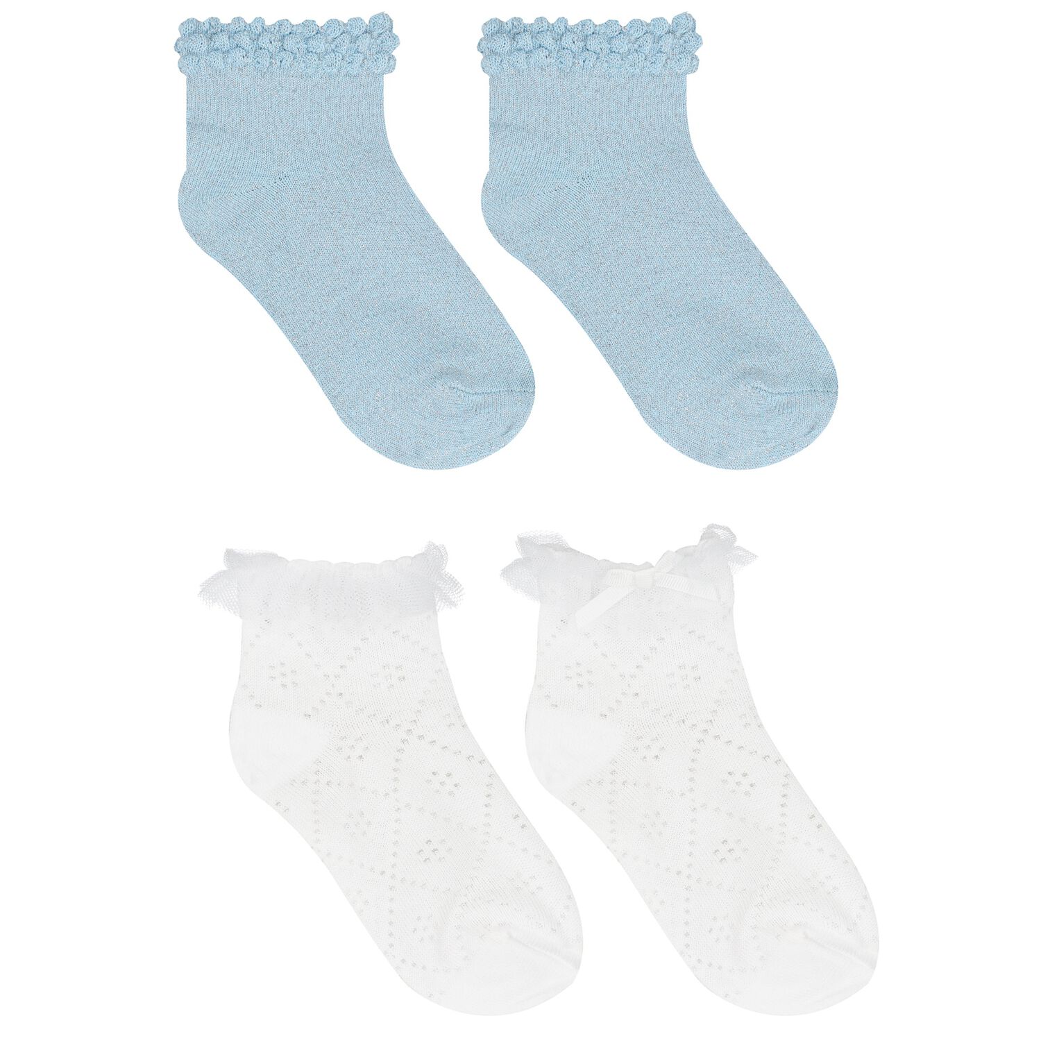 Baby Girls Blue & White Cotton Socks (2 Pack), 1, hi-res image number null