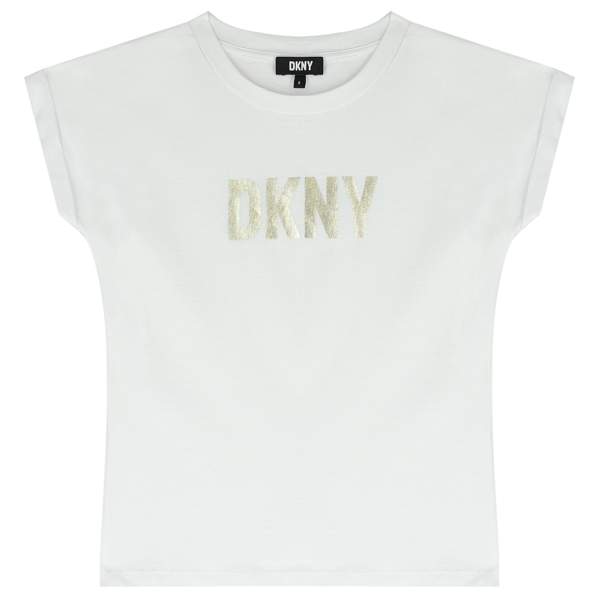 DKNY Girls White Gold Logo T Shirt Junior Couture UK