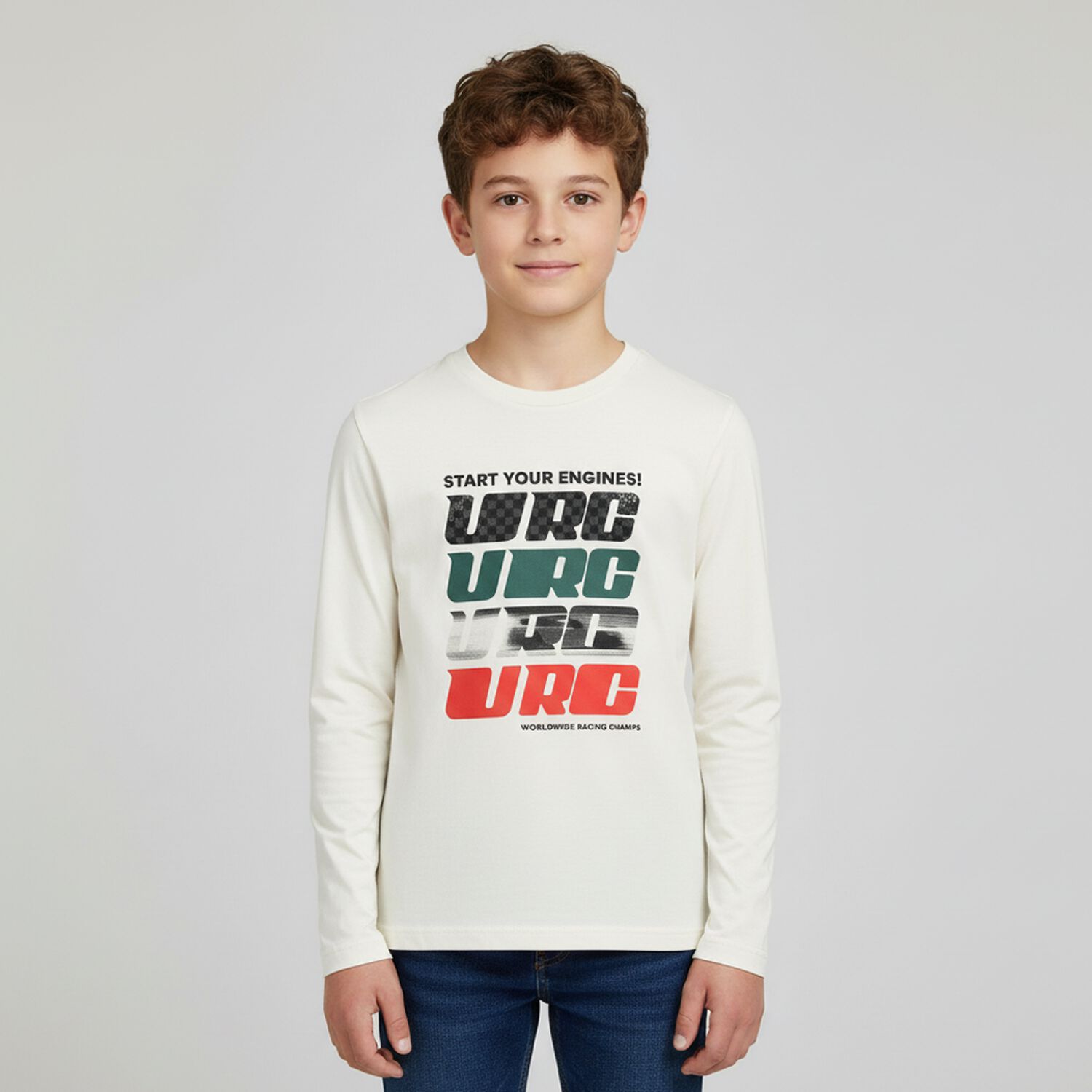 Boys White & Green Long Sleeve Top, 1, hi-res