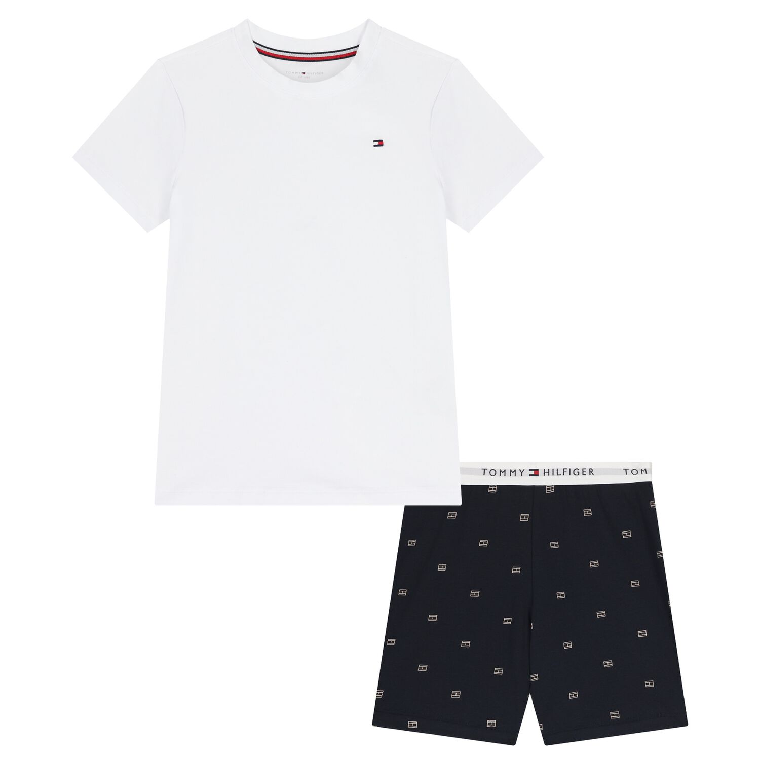 Boys White & Navy Blue Logo Pyjamas, 1, hi-res