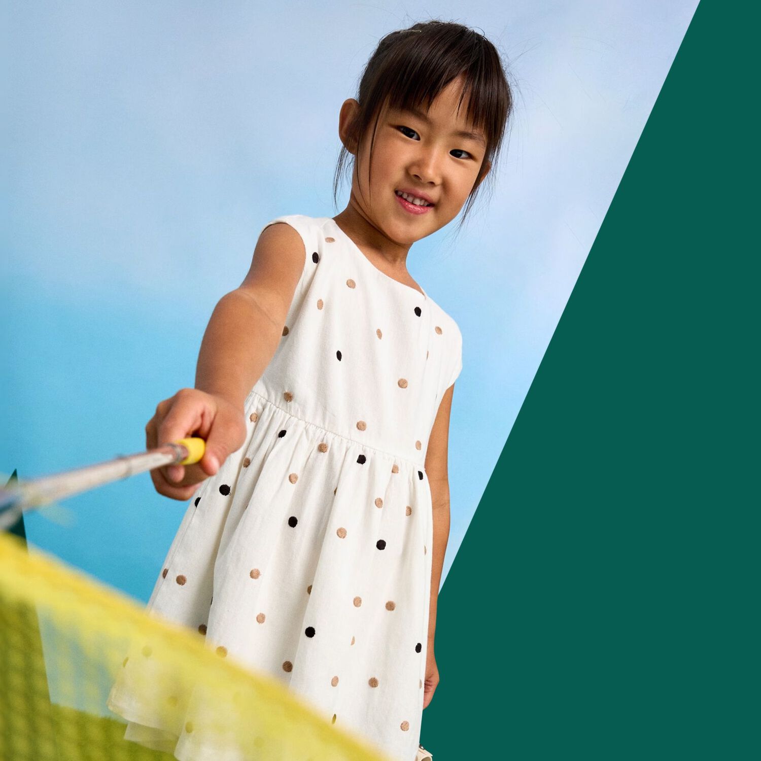 Girls Ivory Embroidered Polka Dot Dress, 1, hi-res
