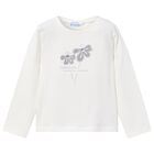 Girls Ivory Flower Long Sleeve Top, 4, hi-res