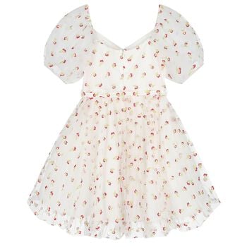 Girls White Floral Tulle Dress