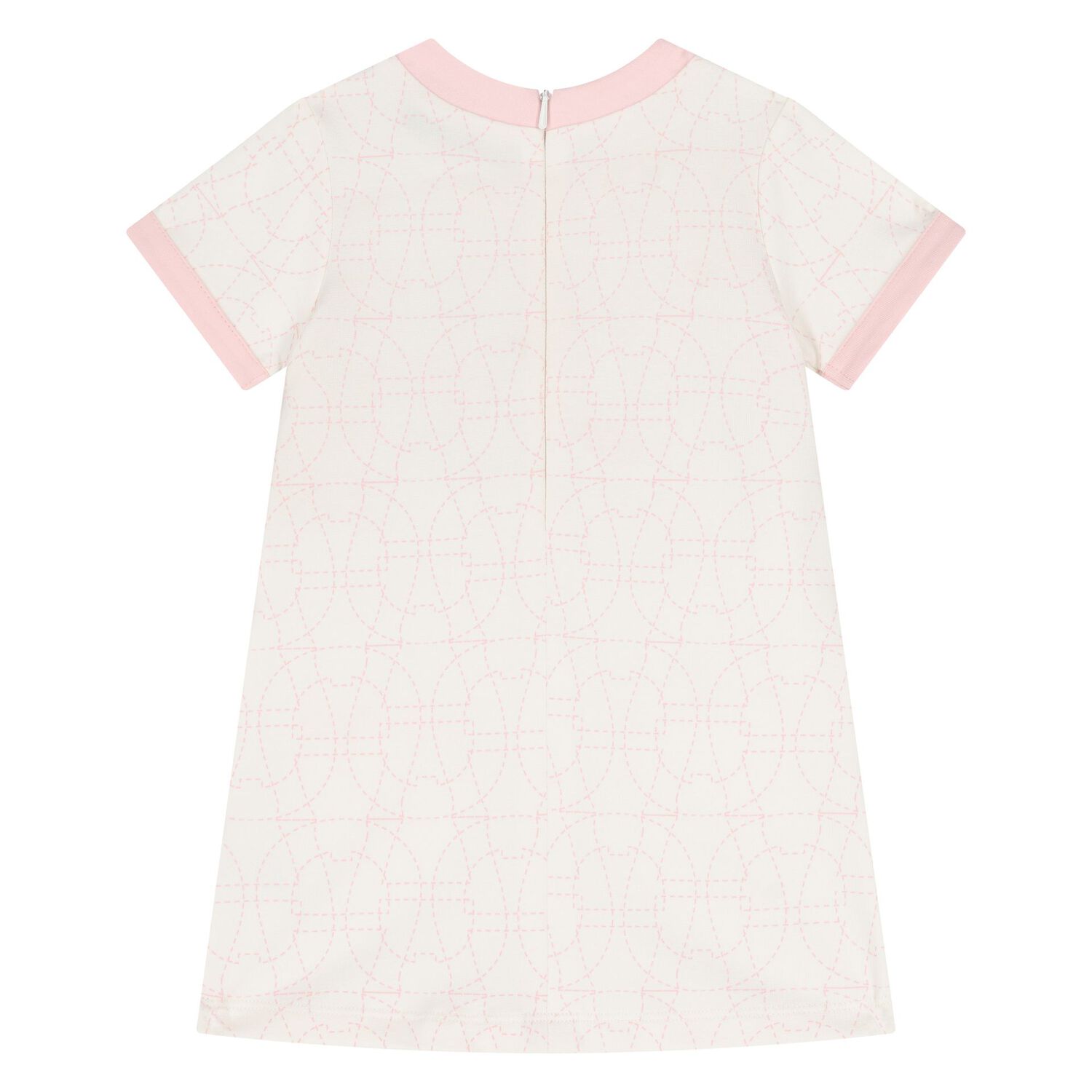 Younger Girls Ivory & Pink Logo Dress, 1, hi-res