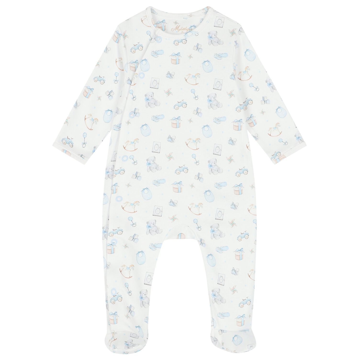 Baby Boys White & Blue Toys Babygrow, 1, hi-res
