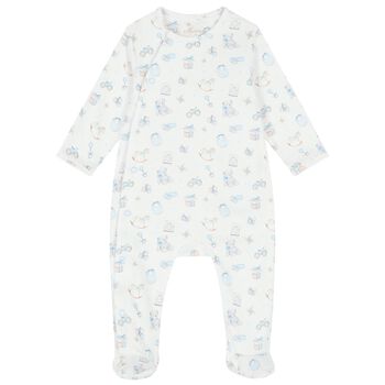 Baby Boys White & Blue Toys Babygrow