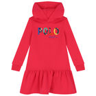 Girls Pink Logo Hooded Dress, 1, hi-res