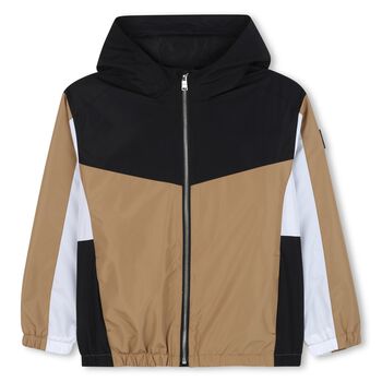 Boys Beige, Black & White Logo Windbreaker