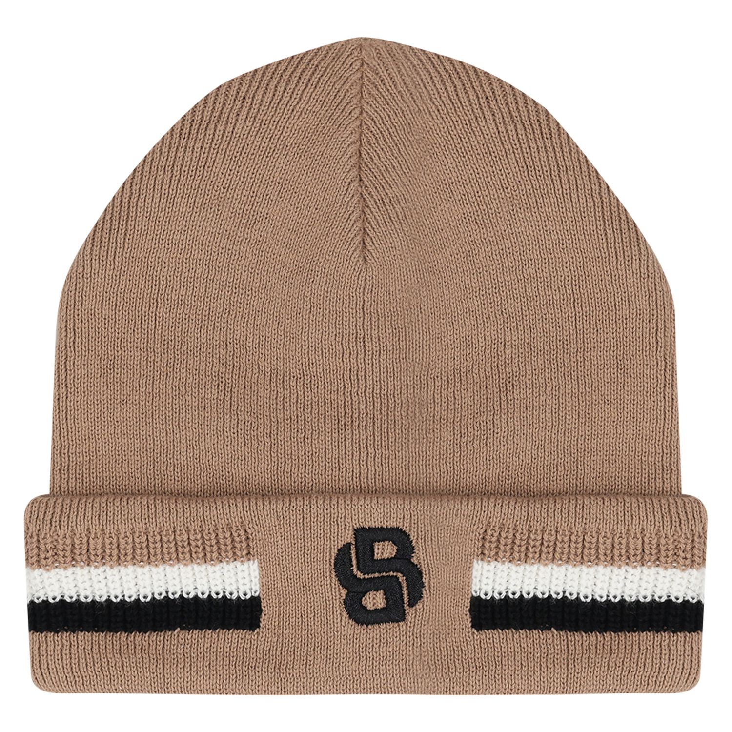Baby Boys Beige Logo Beanie Hat, 1, hi-res