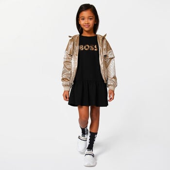 Girls Black Logo Long Sleeve Dress