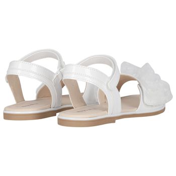 Girls White Tulle Ruffle Sandals