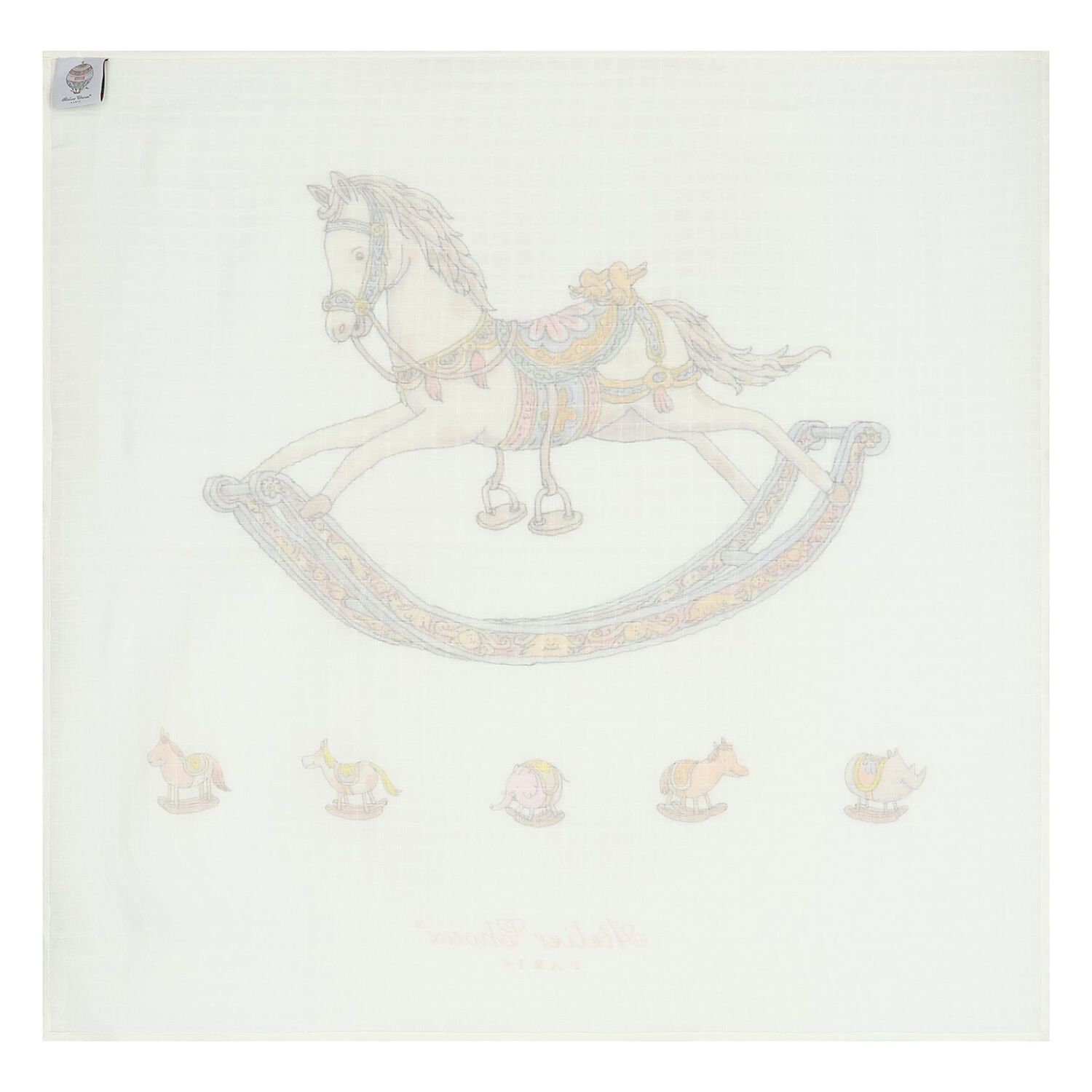 Ivory Rocking Horse Baby Carré Swaddle & Bib Set, 1, hi-res