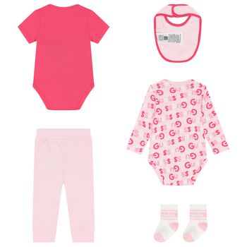 Baby Girls Pink Cotton Bodysuit & Pants Gift Set