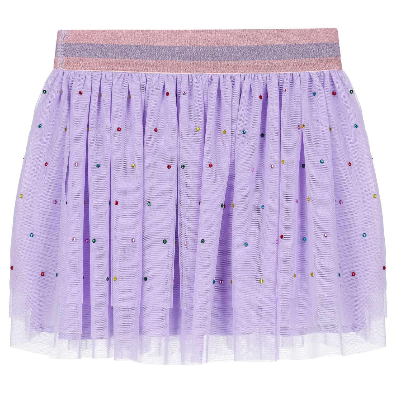 Girls Lilac Tulle Diamante Skirt, 1, hi-res