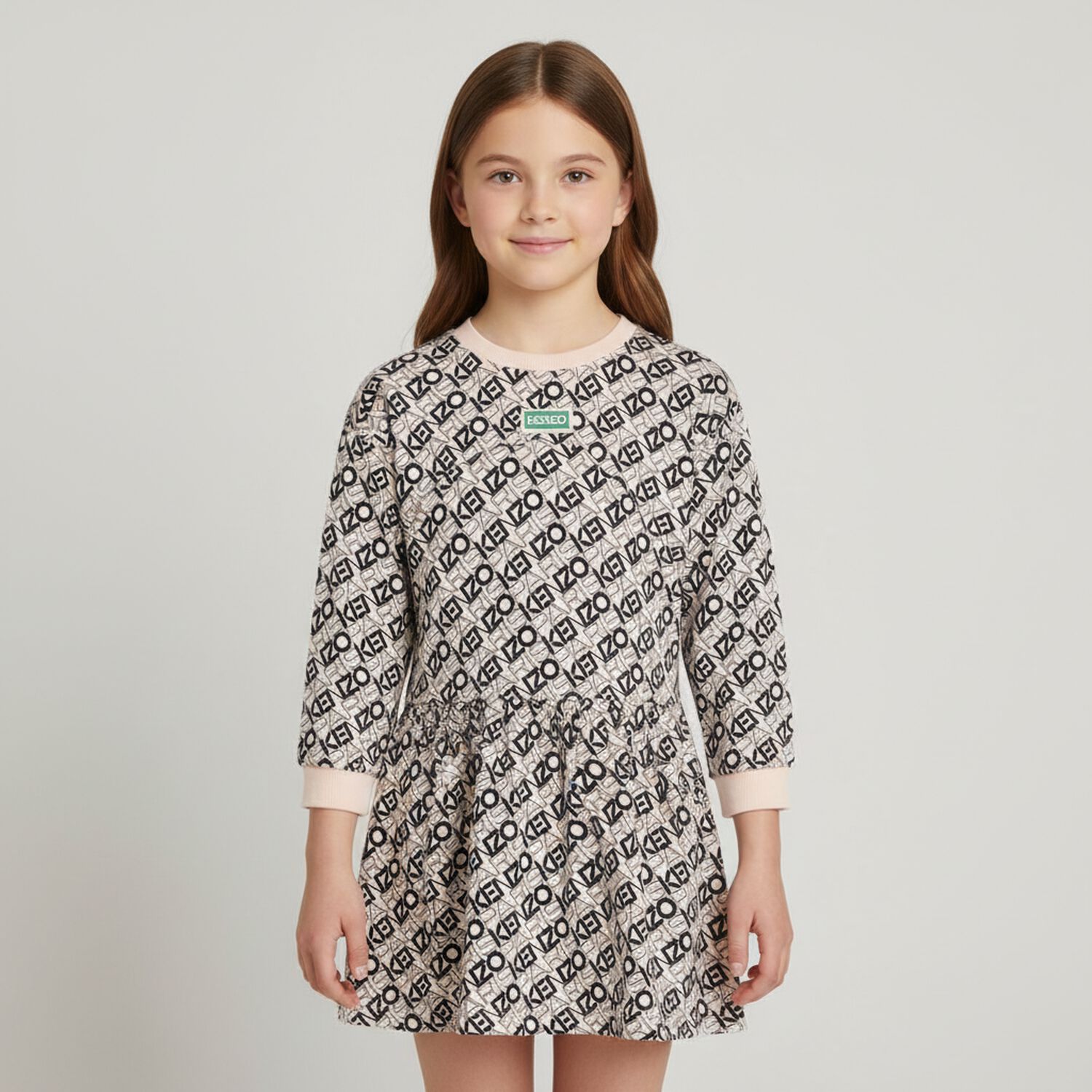 Girls Pink & Black Logo Dress, 1, hi-res