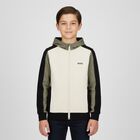 Boys Ivory, Green & Black Logo Hooded Zip Up Top, 2, hi-res