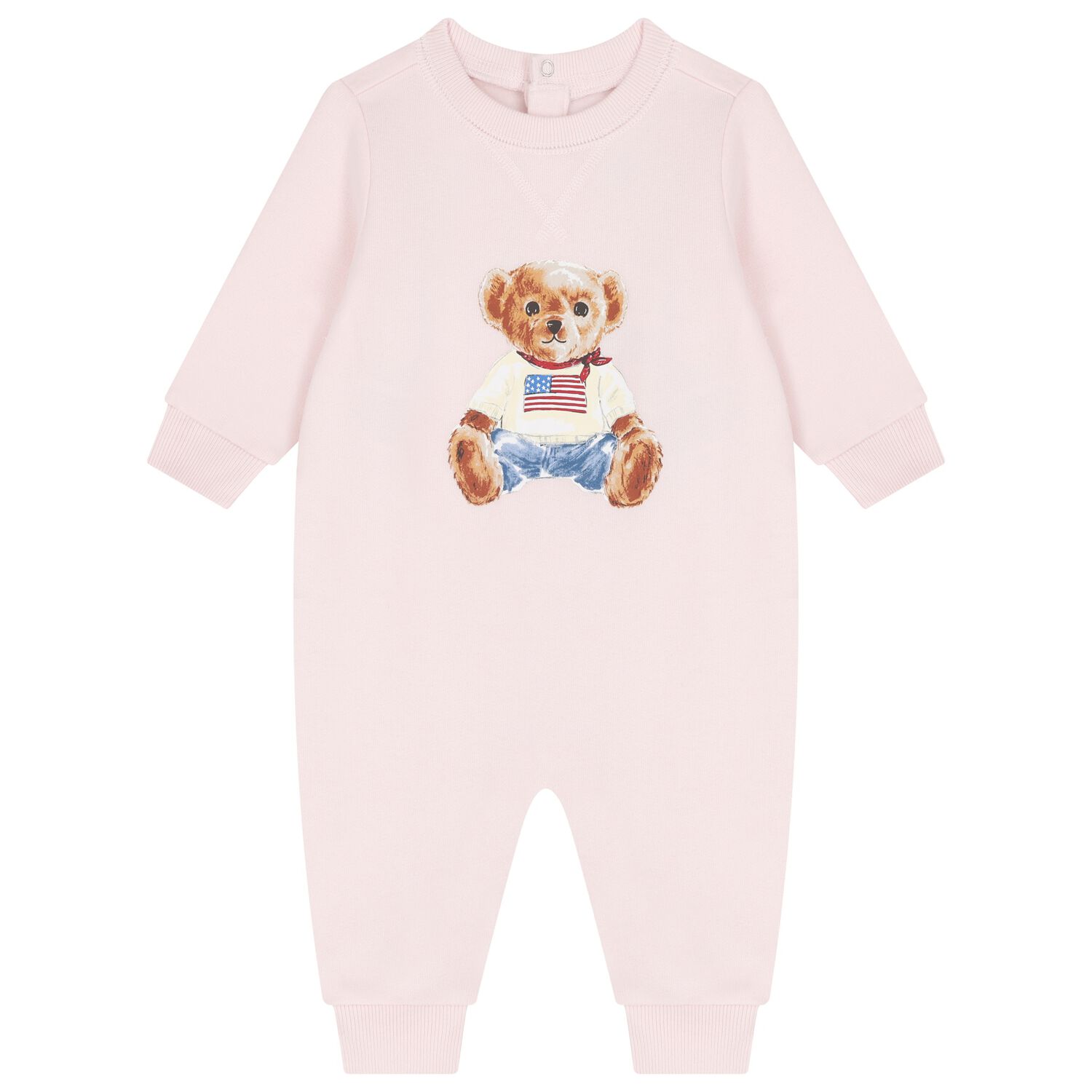 Baby Girls Pink Polo Bear Romper, 1, hi-res