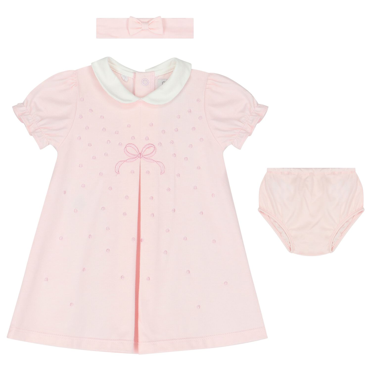 Baby Girls Pink Bow Dress Set, 2, hi-res