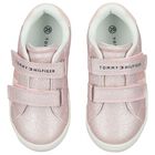Girls Pink Glitter Leather Trainers, 1, hi-res