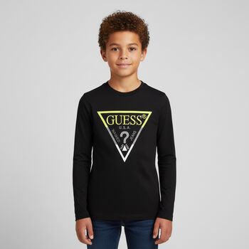 Boys Black Logo Long Sleeve Top, 2 Boys Black Logo Long Sleeve Top