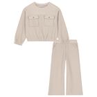 Girls Beige Wide Leg Trouser Set, 1, hi-res