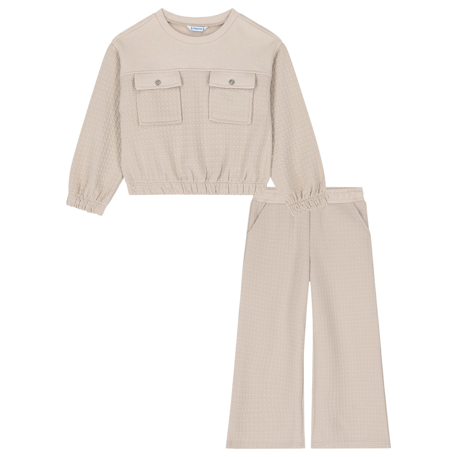 Girls Beige Wide Leg Trouser Set, 1, hi-res