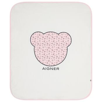Baby Girls White & Pink Teddy Bear Blanket