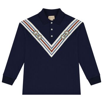 Boys Navy Blue Web Striped Polo Shirt