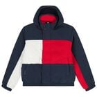Boys Navy Blue, White & Red Logo Puffer Jacket, 1, hi-res