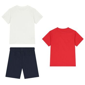 Boys White, Red & Navy Blue Shorts Set