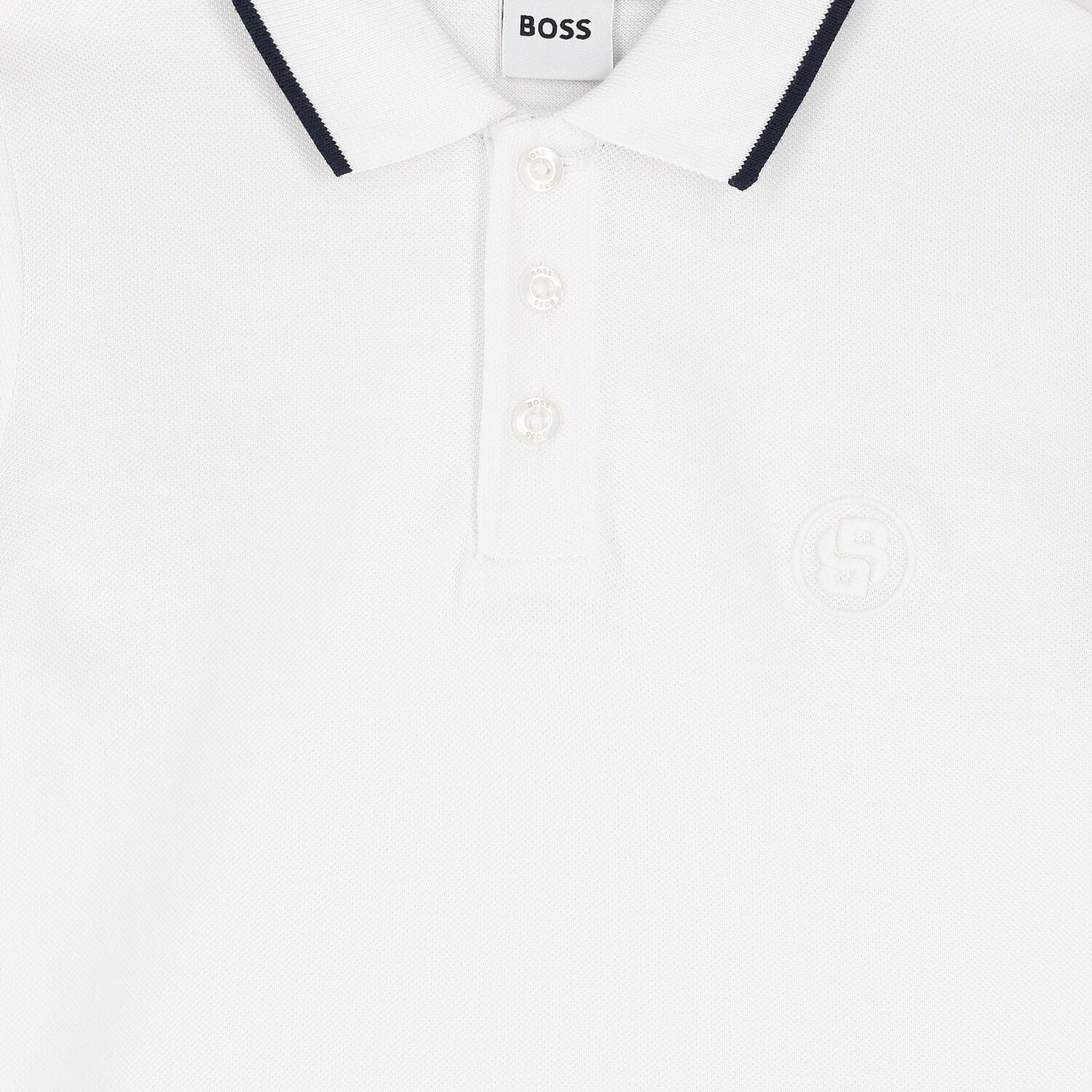 Boys White Logo Polo Shirt, 1, hi-res