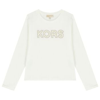 Girls White Logo Long Sleeve Top