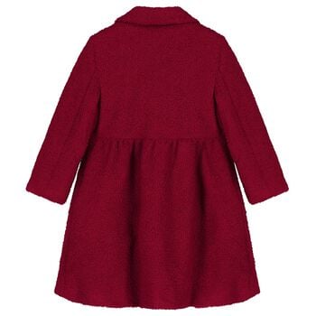 Girls Burgundy Bow Boucl&eacute; Coat