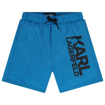 Boys Mini Me Blue Logo Swim Shorts